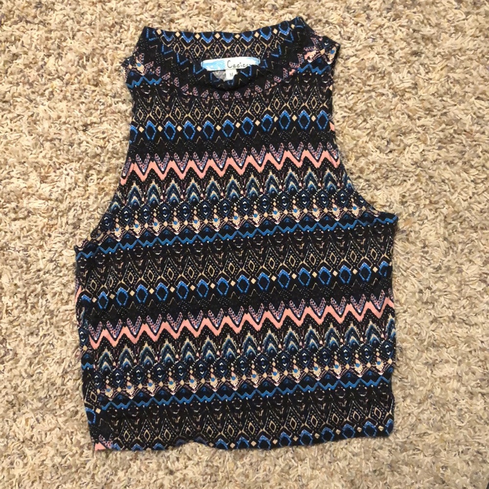 High neck, no sleeve, crop top